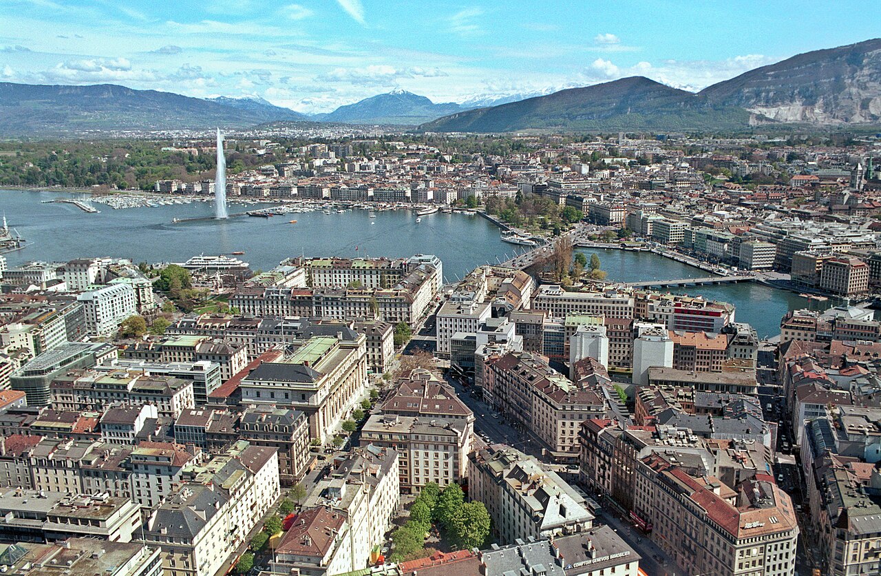 Geneva skyline with the Jet d'Eau and Lake Leman