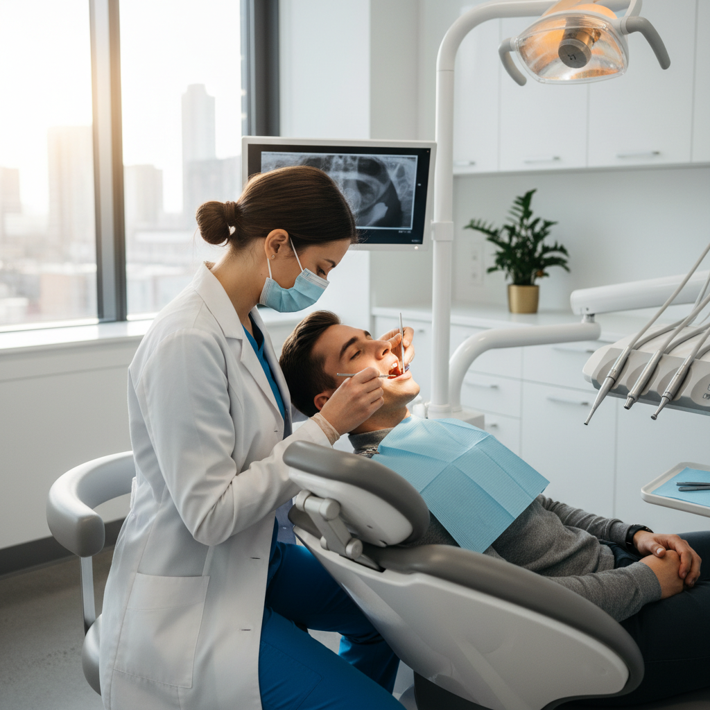 Dentist treating patient in Geneva